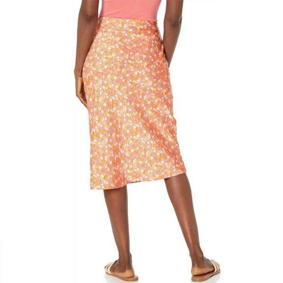 NEW Steve Madden Mindy Midi Skirt Orange Blossom Floral Print Size Small NWT - Picture 9 of 10